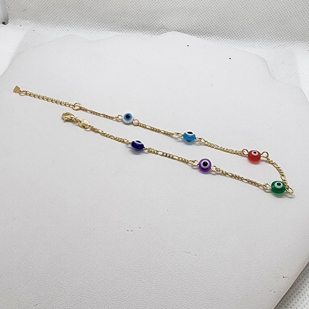 Brand New Brazilian 18k Multi Color Evil Eye Anklet - Picture 2 of 5